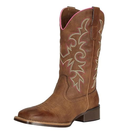 J's.o.l.e Cowboy Boots Woman Cowgirl Boots Botte Cowboy Femme Square Toe Wide Mid Calf Brown Boot