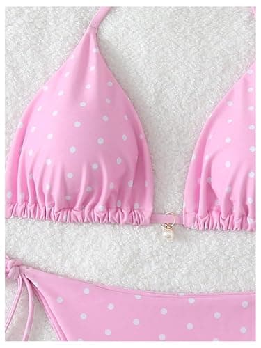 SOLY HUX Women's Polka Dots Print Bathing Suit Halter Triangle Tie Side Bikini Sets Two Piece Swimsuit thumbnail 3