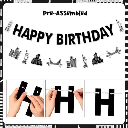 Cheerupp New York Cityscape Theme Party Decorations, Skyscraper Happy Birthday Garland, Night Scene Banner Party Sign for Birthday Party Decor Supplies thumbnail 5