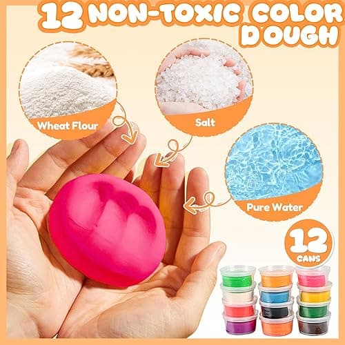 Crelloci 3 in 1 Play Color Dough Kitchen Creations Set, Ice Cream Noodle Hamburger Maker Machine, Art Crafts Food Toys Modelling Clay Set, Deluxe Dough Tools Kit for Kids Ages 3+ (12 Colors Dough) thumbnail 6