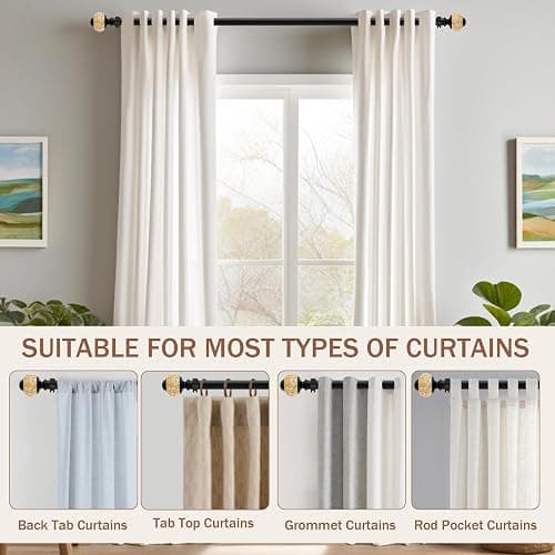 Curtain Rods for Windows,1 Inch Adjustable Window Curtain Rod, Curtain Rod Set with Luxury Crystal Translucent Finials for Bedroom, Living Room (Black Gold, 28-52 in) thumbnail 7