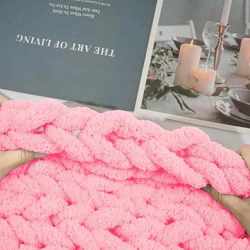 Chunky Yarn for Hand Knitting and Blankets – Super Soft Jumbo Chenille Yarn Pack for Crocheting, Bulky DIY Projects, 8 Skeins(Pink) thumbnail 6