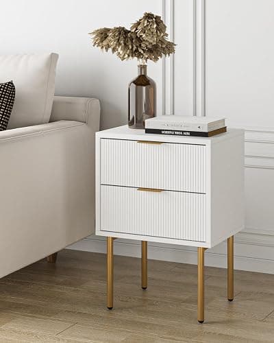 Masupu Nightstand,Mid-Century Modern Bedside Table with 2 Storage Drawer,Small Gold Frame Side End Table for Bedroom,Living Room, White thumbnail 4
