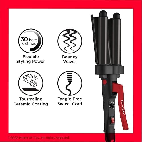 Revlon Wave Master Jumbo Waver (Three-Prong Jumbo Barrels, Tourmaline Ceramic Coating, 30 Heat Settings Up to 190°C) RVIR3056UK thumbnail 2
