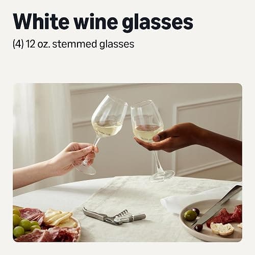 Amazon Basics Stemmed White Wine Glasses, 12 oz., Dishwasher-Safe, 4-Piece Set thumbnail 2