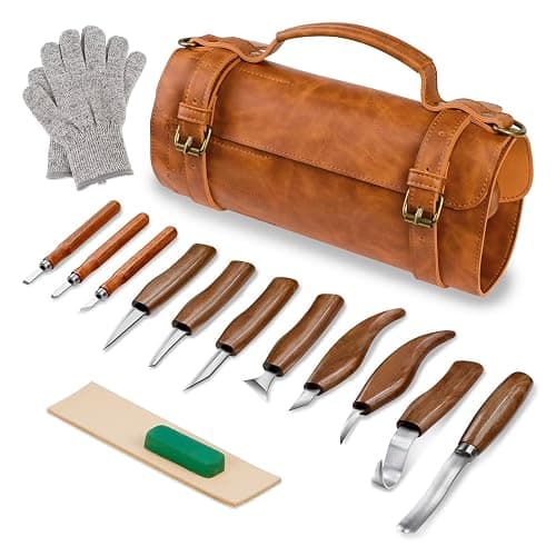 Tekchic Wood Carving Kit Deluxe-Whittling Knife, Wood Carving Knife Set, Wood Whittling Kit for Beginners, Carving Knife Woodworking Wood Carving Tools Set with Large Leather Case - Image 1