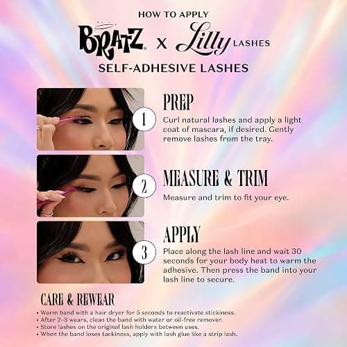 Lilly Lashes BRATZ Collab Yasmin Lash, Self-Adhesive Full Volume Medium Length Rounded Flare, 13mm Boho Criss-Cross Faux Mink, Reusable Press On Lashes, No Glue Needed, 25th Anniversary Limited thumbnail 6