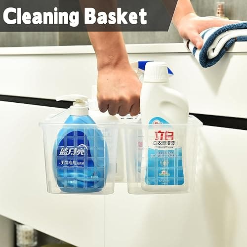 Haundry Plastic Shower Caddy Basket with 3 Compartments, Portable Divided Cleaning Supply Storage Organizer with Handle (Clear) thumbnail 5