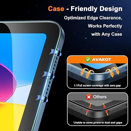 avakot 2 Pack Tempered Glass Screen Protector for iPad 11th A16 &10th Gen | Clear Ultra Touch Sensitive Film, Case Friendly Design, Fits iPad 11th Gen 2025 & iPad 10th Gen 2022 thumbnail 5