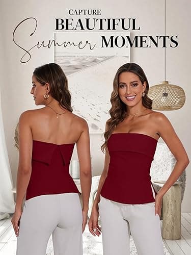 Strapless Tube Tops for Women Backless Going Out Bandeau Top Sexy Trendy Off Shoulder Side Split Summer Bustier Tops thumbnail 5