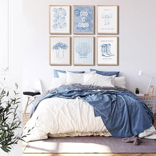 6 Pcs Coastal Christian Wall Art Blue Seashell Scripture Quote Wall Decor Pictures Coastal Granddaughter Preppy Religion Aesthetics Posters Prints for Living Room Bedroom Home Decorations Unframed thumbnail 5