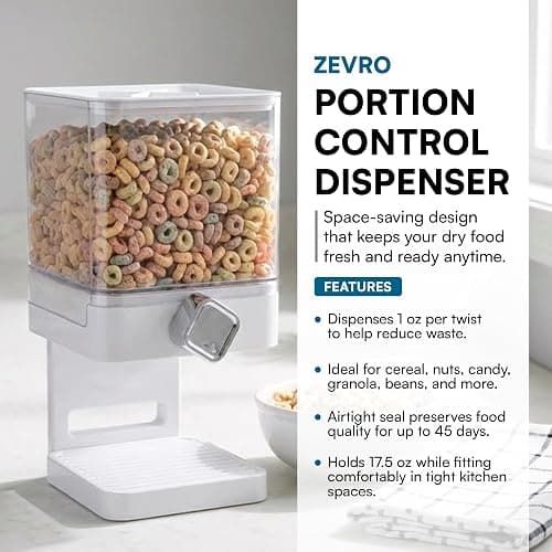 Zevro Compact Dry Food Dispenser, Single Control, White/Chrome thumbnail 4