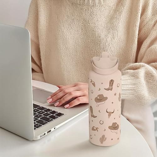 Western Cowgirl Water Bottle 32oz Stainless Steel with Lid, Insulated Bottles for Women Girls, Gift Idea for Birthday Christmas thumbnail 2