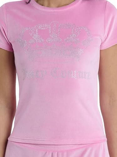 Juicy Couture Women's 2 Piece Velvet Fleece Short Sleeve Shirt and Pajama Shorts Lounge Sleepwear Set thumbnail 5