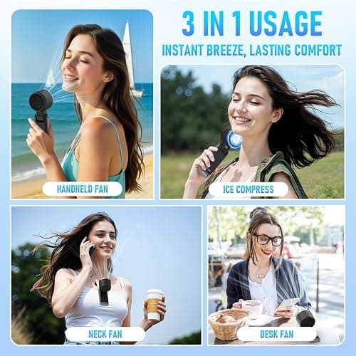 Portable Handheld Fan, Rechargeable, Up tp 12Hrs (Black) thumbnail 6