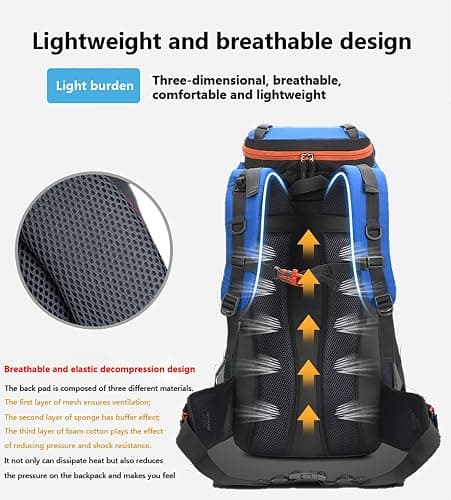 Bseash 60L Hiking Camping Backpack with Rain Cover, Waterproof Large Capacity Outdoor Sport Travel Daypack Climbing Touring (Army Green) thumbnail 8