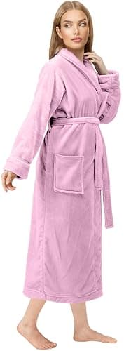 NY Threads Premium Women's Robe Plush Soft Long Bathrobe Warm Fleece Shawl Collar Spa Robe - Large (Pack of 1) - Pink thumbnail 2