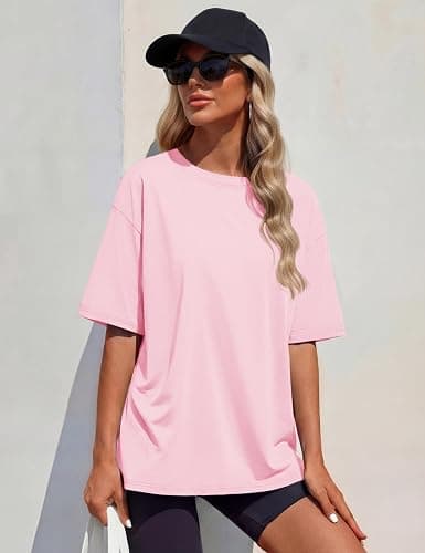 YUCOLEN Womens Oversized Tshirts Short Sleeve Crewneck Casual Loose Fit Basic Tee Cotton Blend Summer Trendy Plus Size Tops thumbnail 6