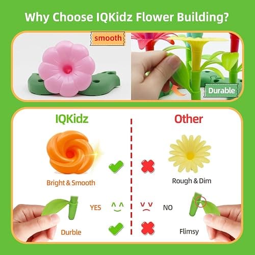 IQKidz 3-6 Years Old Toddler Toys - Flower Garden Building Toy with Insect Pegs, Educational Activity Gifts for Girls Preschool-Kindergarten, 153Pcs STEM Stacking Pretend Play Set thumbnail 9