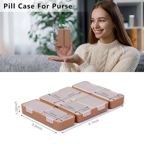 FYY Daily Pill Organizer, 7 Compartments Portable Travel Pill Case, [Folding Design] for Purse Pocket to Hold Vitamins,Cod Liver Oil,Supplements and Medication-Brown thumbnail 7