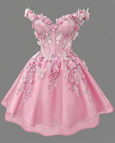 OLJHFJ Women's Tulle Homecoming Dresses Short - 3D Butterfly Off Shoulder Beaded Cocktail Lace Homecoming Dress for Teen 2025 - Light White - 6 thumbnail 5