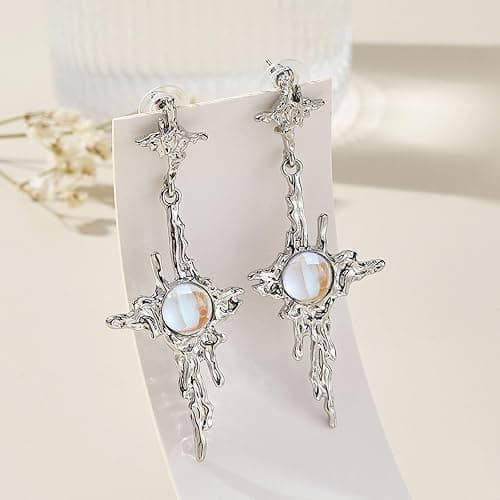 Wendalern Boho Stern Kreuz Ohrringe Mondstein Schmetterling Quaste Baumeln Ohrringe Silber Northstar Ohrstecker Unregelmäßig Lava Kreuz Aussage Ohrschmuck Y2k Schmuck Für Frauen thumbnail 6