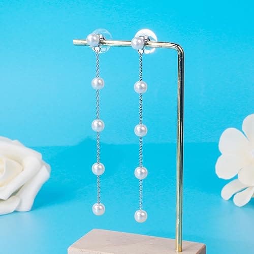 Trinckle Pearl Earrings for Women, Gold Pearl Drop Earrings Dainty Silver Dangle Earring for Wedding, Bow Stud Jewelry as Christmas Gifts Statement Silver Hoop Bride Earring as Boho Prom Accessories thumbnail 9