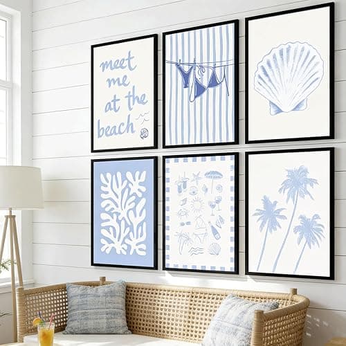 6Pcs Coastal Granddaughter Wall Art Blue Shell Bikini Wall Decor Starfish Palm Tree Poster Prints Artwork Meet Me At The Beach Preppy Aesthetic for Girly Room Dorm Apartment Home Decoration thumbnail 2