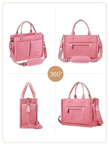 BESBESME Canvas Tote Bag for Women with Zipper, Work Laptop Purse with Compartments & Luggage Sleeve, Adjustable Strap thumbnail 7