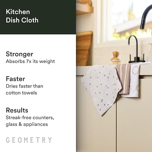 GEOMETRY Dishcloth – Evergreen Collection – Quick-Dry, Ultra-Absorbent, Reusable Microfiber Kitchen Towels for Drying & Cleaning - Pebble Play - 3 Pack thumbnail 4