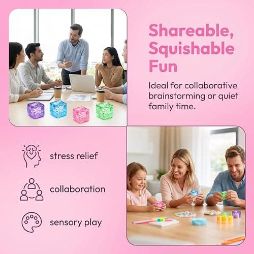 4 Pack Glitter Ice Cube Squishy Fidget Toys, Squishy Cube Stress Balls for Adults & Kids, Slow Rising Stress Relief Toys, Squeeze Ball Filled with Thick Substance and Glitter thumbnail 7