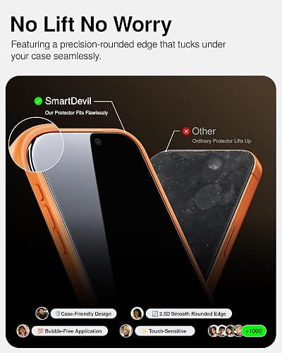 SMARTDEVIL 2 Pack Privacy Screen Protector for iPhone 17 Pro Max, Anti-Spy | Military-Grade Shatterproof Protection, Tempered Glass Film , 9H Hardness, Fast & Easy Installation, Case Friendly Design thumbnail 7