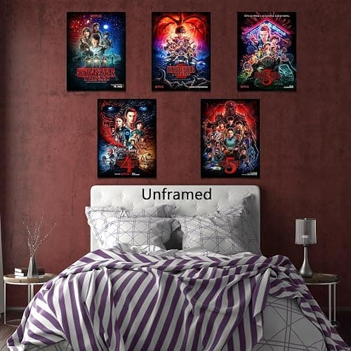 Pauluios 5PC-Stranger Things Season 5 poster For Fans Kids room Bedroom wall Decor -Movie Stranger Things Posters Canvas Prints Picture For Teen Boy girls Gifts thumbnail 5