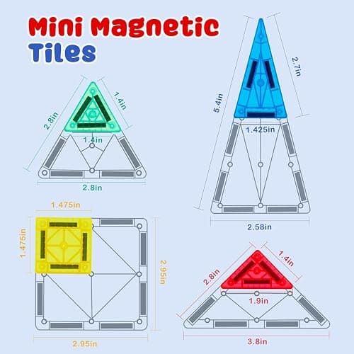 Gemmicc 58 PCS Mini Magnetic Tiles, Travel Magnet Construction Toys with Metal Storage Box, Sensory Montessori Toys for Boys Girls thumbnail 6