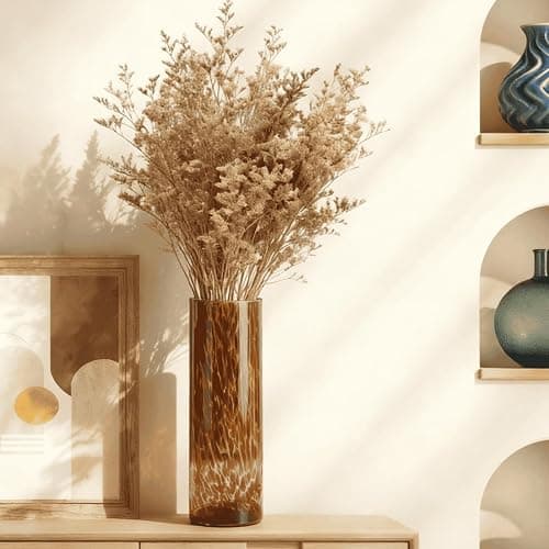 Large Leopard Amber Glass Vase, Luxe 11.8” Brown Decorative Centerpiece, Translucent Vintage Tortoise Shell Vase for Pampas Grass, Boho Modern Farmhouse Home Decor thumbnail 5