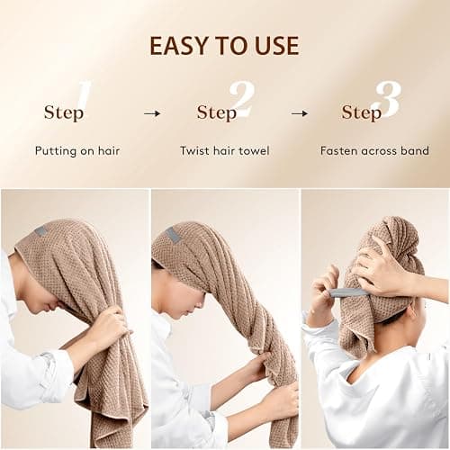YFONG Large Hair Towel Wrap for Women, Super Absorbent Microfiber Hair Towel for Curly Hair, Fast Drying Hair Turbans with Elastic,Hair Drying Towel Wrap for Hair Care Anti Friz 26.3" X 40" (Brown) thumbnail 7