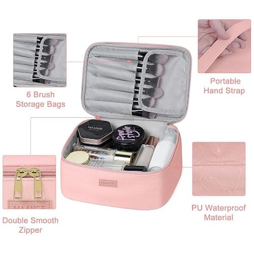MAANGE Makeup Bag Waterproof Travel Cosmetic Bag PU Leather Cosmetic Pouch Portable Makeup Organizer Bag Large Capacity Toiletry Bag Multifunctional Storage Make Up Bag for Women (Pink, 3Pcs) thumbnail 4