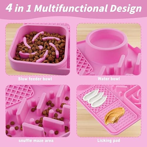 Yawindeo Lick Mat for Dogs, 4-in-1Multifunctional Silicone Slow Feeder Bowl with Suction Cups for Dog Cat, Snuffle Mat for Pet Smell Training Toys Pink thumbnail 4