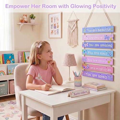 FIOBEE Girls Room Decor LED Light Wood Wall Motivational Sign Art for Kids | Bedroom Wall Art Decor, Inspirational Sayings, 8 Modes Glowing Lightup, Princess Posters, Studyroom Decoration thumbnail 4