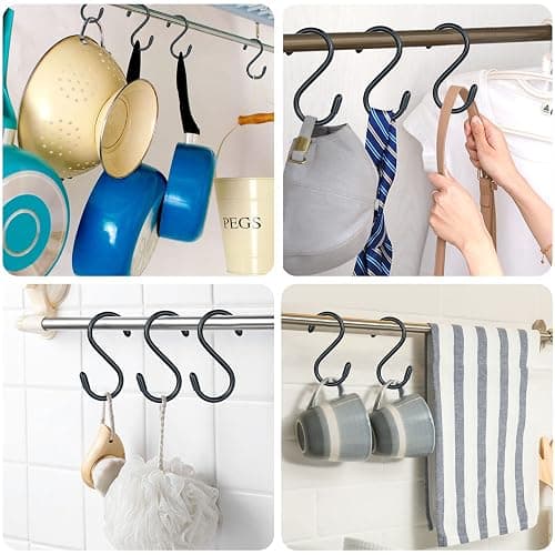 3 Inch Vinyl Coated S Hook,S Hooks for Hanging Plants ,10 Pack Non Slip Heavy Duty S Hooks ,Small Rubber Coated Steel Metal Black Closet S Hook for Hanging Jeans Plants Jewelry Pot Pan Cups Towels thumbnail 5
