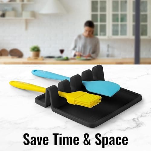 Zulay Kitchen Silicone Utensil Rest with Drip Pad for Multiple Utensils - BPA-Free, Heat-Resistant Spoon Rest & Spoon Holder for Stove Top - Kitchen Utensil Holder for Ladles & Tongs - Black thumbnail 6