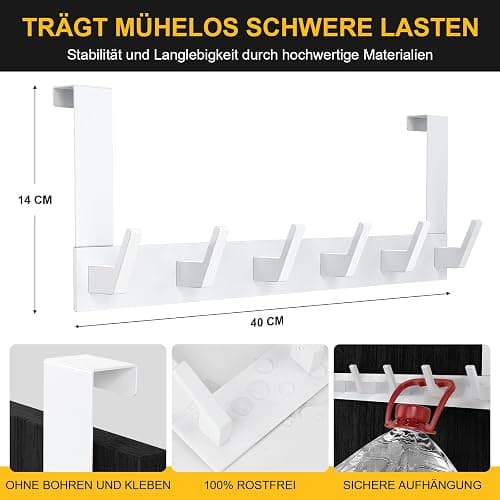 Dohomai Türgarderobe, Weisse Türgarderobe zum Einhängen, Universelle Hochwertige kleiderhaken Tür, Türhakenleiste mit Filz Pads, Stabile Türhaken zum Einhängen - Ohne Kratzer am Tür thumbnail 2