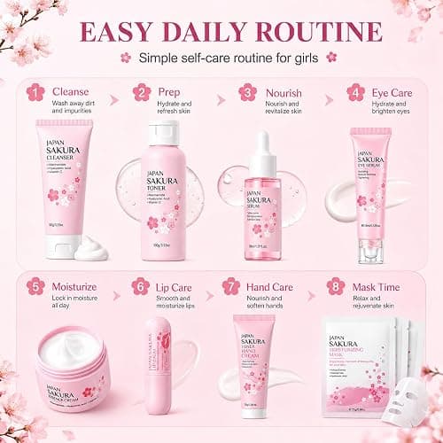 Sakura Skin Care Set for Kids & Teen, Birthday Christmas Gifts,15 PCS | Skincare for Girls 10-12, Skin Care for Kids 10-12, Kids Skin Care Set for Girls Ages 8-12, Face Care Kit, Daughter Gifts thumbnail 4