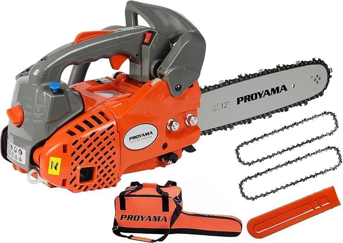 PROYAMA 26CC Top Handle Chainsaw, 12 Inch Small Climbing Handheld Chain saw | Petrol Cordless Lightweight Chain Saw, Portable Easy Start Saw for Tree Wood Cutting with 2 chains(12inch) - Image 1
