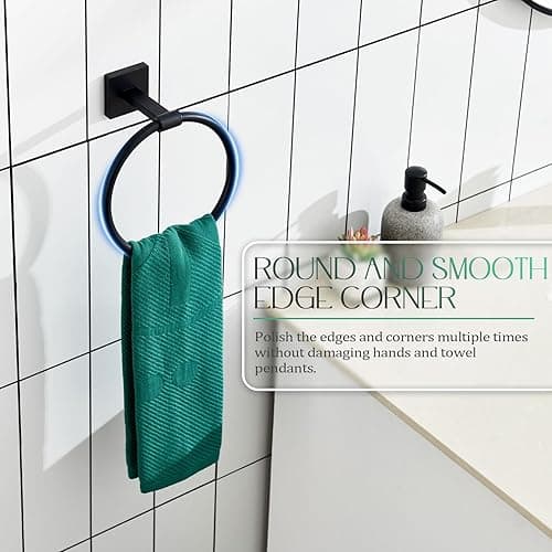 KOKOSIRI Towel Ring Matte Black Bath Towel Hanger Bathroom Hardware Hand Towels Holder Rack Wall Mounted Stainless Steel, B3010BK - Matte Black - 1 Pack thumbnail 4