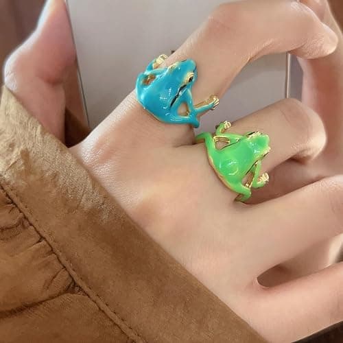 PLOUTOS Frog Enamel Adjustable Rings Set For Women Hand-Painted Wrap Open Animal Ring Gold Tone Alloy Stackable Statement Cocktail Jewelry 3 Colors For Women thumbnail 2