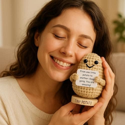 Tiny Potato - Positive Crochet with 30 Swappable Affirmation Cards | Small Gifts for Women, Teen Girls, BFF for Birthday, Mental Health Emotional Support, Christmas Stocking Stuffers, Just Because thumbnail 2