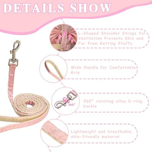 Tensho Pink Bow Cat Harness and Leash Set Escape Proof, Adjustable Kitten Harness with Leash, Bow Tie Cat Harness for Walking Outdoor - Soft Lightweight Harness for Small Dogs Cats Rabbits (S) thumbnail 4