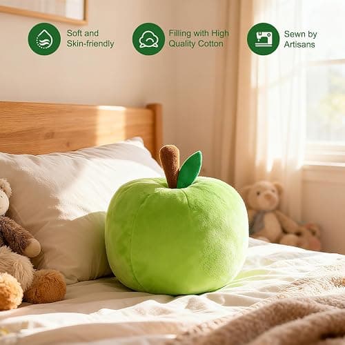 LANPU Cute Apple Shaped Plush Pillow – Soft Fruit Cushion for Couch | Sofa, or Bed, Adorable Decorative Throw Pillow for Room, Living Room & Home Decor (11 Inch,Green) thumbnail 6