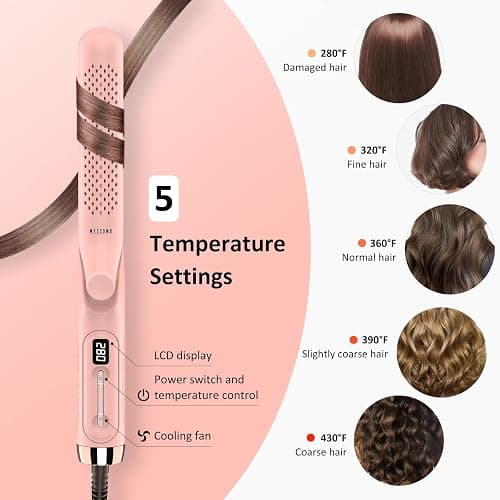 MESCOMB 360° Airflow Styler Curling Iron - Dual Voltage Hair Straightener and Curler 2 in 1 with Vented Cool Air to Lock in Style, 1.25 Inch Flat Iron Hair Straightener, Long Curling Wand, Adjust Temp thumbnail 5
